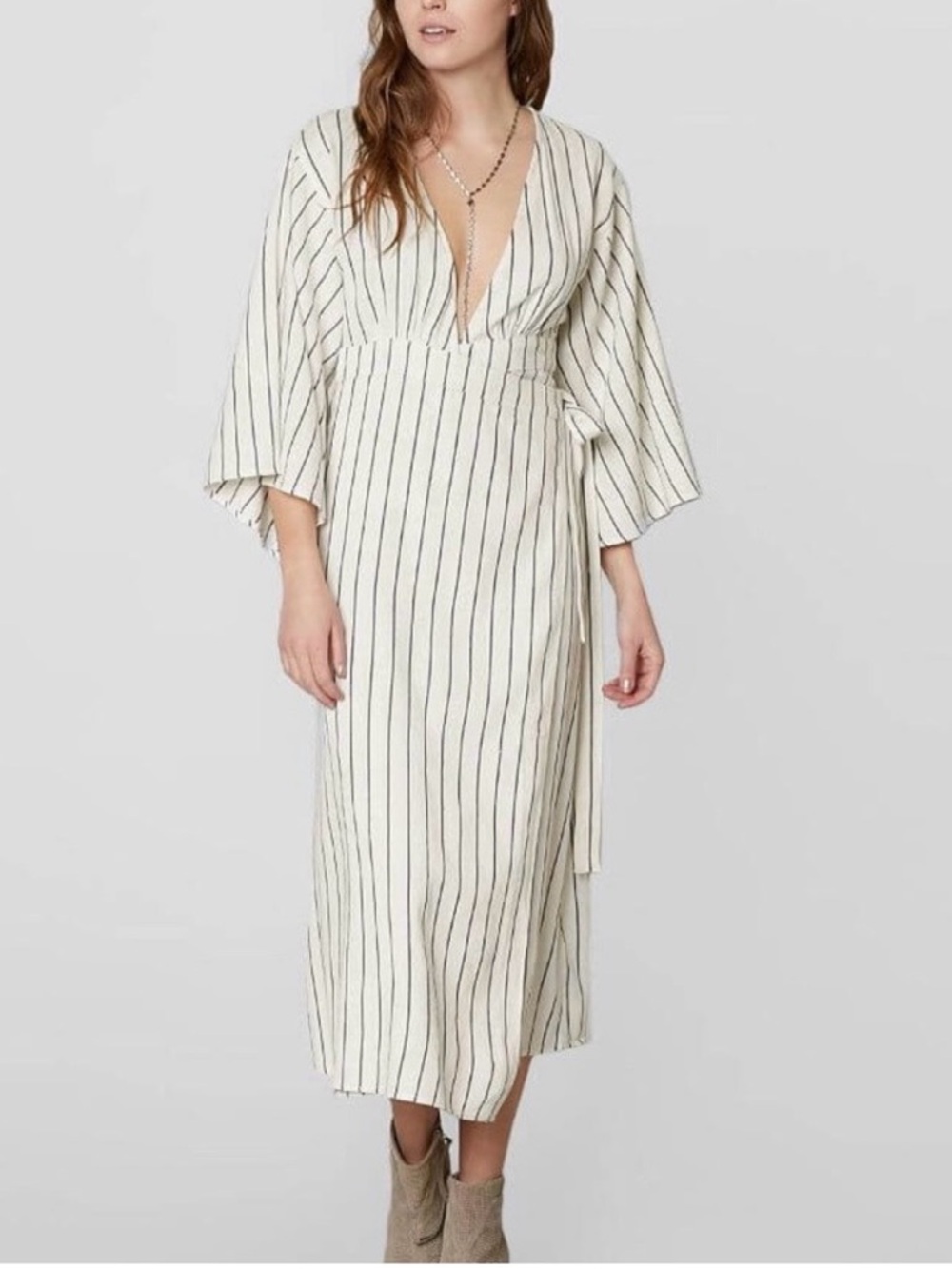 Billabong Cream Striped Wrap Dress